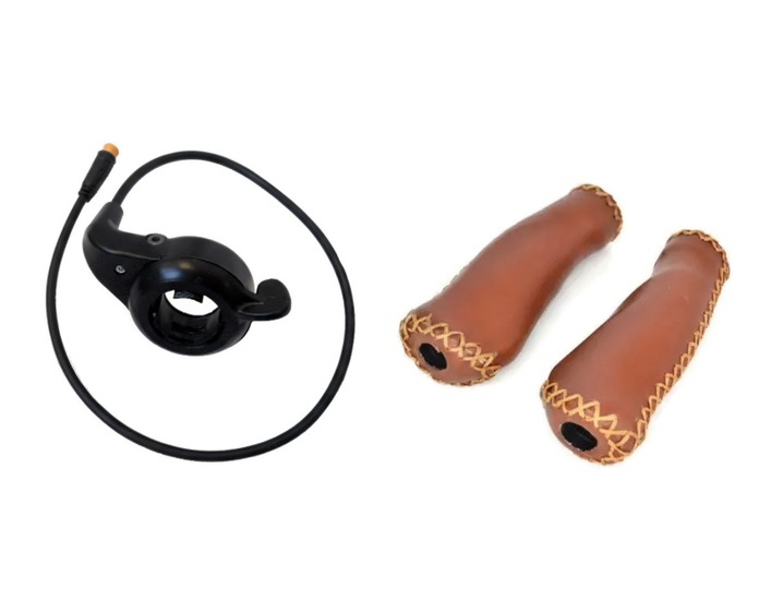 [500702] Poignée d'accélérateur au pouce + poignées simili cuir marron
