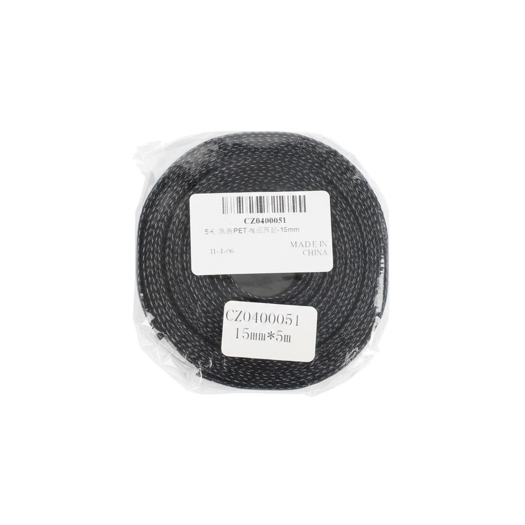[500926] Geflechtschlauch 15 mm schwarz, Rolle 5 Meter