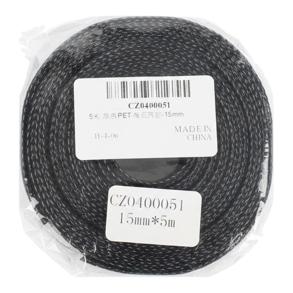 [500926] Vlechtkous 15mm zwart, rol 5 meter